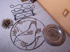 lot 160 image: Metal and glass jeweled Amber toned wall decor and more