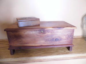 lot 167 image: 20 Wood Lidded Cedar box with smaller Carved wood jewelry style box
