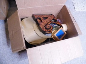 lot 207 image: Box of Classy style place settings, colored glasses wood letter wall decor and more