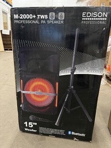 Edison Professional M-2000 Plus TWS 15 Speaker 2000W High Power PA Speaker Loud Speaker Party Speaker, Bluetooth LED Display, Tripod, Microphone, 29x18x16, FM Radio, Edison M2000 Plus TWS, M2000TWS