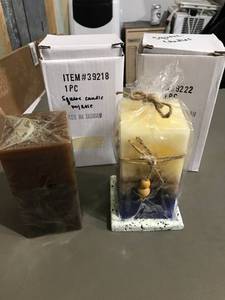 lot 30 image: Earth tone and Multi-layered Piller candles - New in box Paraffin Wax