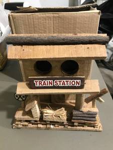 lot 51 image: Wooden Train Station Bird House - New in Box