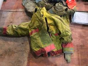 lot 298 image: 6 Fire Fighter Jackets & 1 helmet insert.
