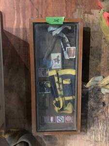 lot 305 image: Glass Display Case w Vintage Fire Department Memorabilia