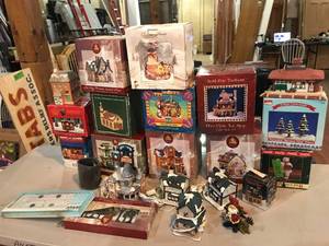 lot 337 image: Bin if Christmas Decorations, Christmas Village and Enchanted Village