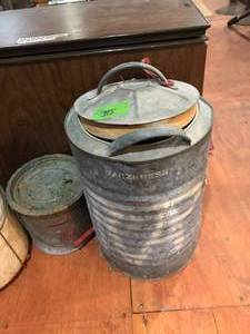 lot 345 image: Storage Chest w Tacklebox, Ice Fishing Poles & Bait Buckets