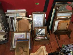 lot 361 image: Large lot of artwork and picture frames.