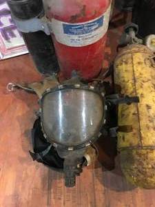 lot 407 image: Lot of fire extinguishers, air tank & fire mask