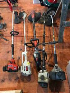 lot 432 image: 5 weed whips - Ryobi, Homelite, Silver Eagle.