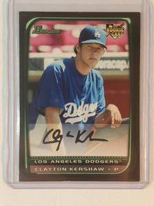 lot 4 image: Clayton Kershaw Rookie Auto 2008 Topps No. BDP26