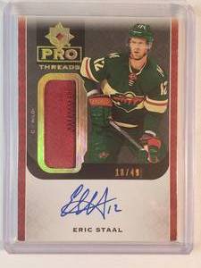 lot 9 image: Eric Staal 2019-20 Upper Deck Ultimate Collection Patch Auto No. PT-ES, Numbered 1849