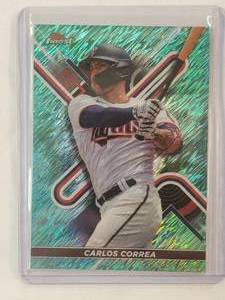 lot 30 image: Carlos Correa 2022 Topps Finest Blue Refractor No. 55, Numbered 61175