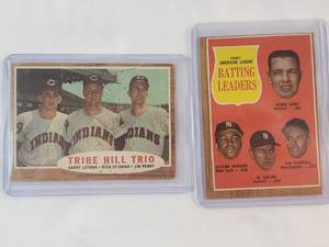 lot 63 image: Lot of 2 Vintage 1961 American League Batting Leaders & 1962 Tribe Hill Trio No. 37