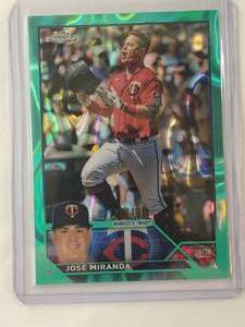 lot 85 image: Jose Miranda 2023 Topps Chrome Blue Refractor No. 84, Numbered 128199