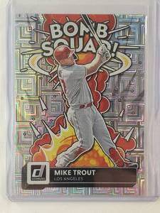 lot 99 image: Mike Trout 2021 Donruss Bomb Squad Silver Foil No. BS-6