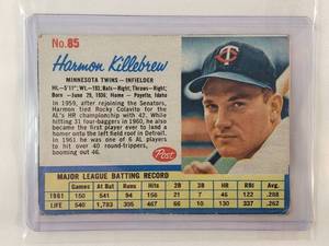 lot 106 image: Harmon Killebrew 1962 Post Cereal No. 85