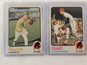 lot 148 image: Lot of 2 1973 Gaylord Perry No. 400, Jim Hunter No. 235