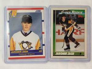 lot 183 image: Jaromir Jagr Lot of 2 Rookie Cards 1990 Score No. 428, Topps Super Rookie No. 9