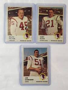 lot 199 image: Lot of 3 Redskins From 1961 Jim Schrader No. 113, Ralph Felton No. 115, Gary Glick No. 114