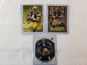 lot 205 image: Brett Favre Lot of 3 2002 Topps No. 38, 1998 Topps Chrome No. 113, 1995 Fleer Team NFL No. 6 of 18
