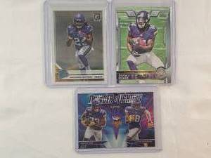 lot 236 image: Lot of 3 Cook & Jefferson Thunder & Lightning 2021 Panini No. TL-9, Alexander Mattison Rated Rookie No. 181, Stefon Diggs Topps Rookie No. 452