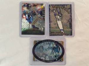 lot 245 image: Cris Carter Lot of 3 1999 Pinnacle No. 44, 1996 Pacific 20 of 36, 1996 Upper Deck No. 24