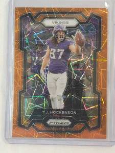 lot 250 image: T.J. Hockenson 2023 Panini Prizm Orange Laser No. 198