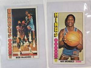 lot 274 image: Lot of 2 Vintage NBA Large Cards Bob McAdoo Topps No. 140, Nate Archibald Topps No. 20