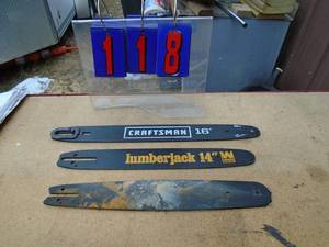 lot 118 image: Qty of 3 chainsaw bars. 14 & 16. As shown.