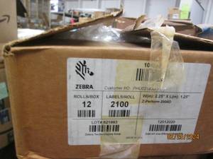 case of zebra labels 12 rolls in box 2.25x1.25