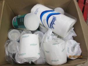 box of clorox wipes, toilet paper and paper towles