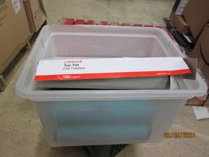 plastic tote with binder and file folderss top cracked