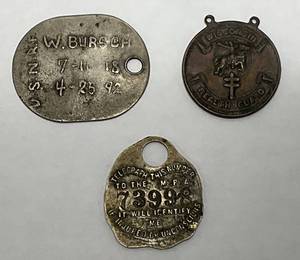 lot 5 image: Misc. Antique ID Badges Including U.S.N.R.F., Masonic Protective Assocn & Wiscosin Health Guard