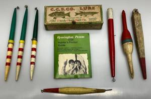 lot 18 image: Vintage Fishing Floats, C.C.B. Co. Lure Box & More