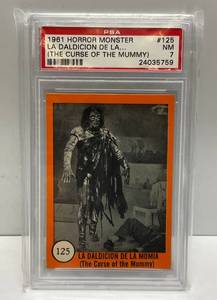 lot 39 image: 1961 Horror Monster LA DALDICON DE LA MOMIA (THE CURSE OF THE MUMMY) Graded (7) Trading Card