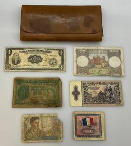 lot 58 image: Vintage Large Leather Money Holder With Vintage Foreign Currency