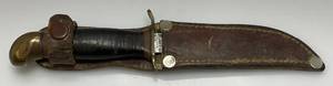 lot 106 image: Vintage 1940s J.A. Hellberg Eskilstuna Sweden Fighting Knife With Primitive Handle & Leather Sheath