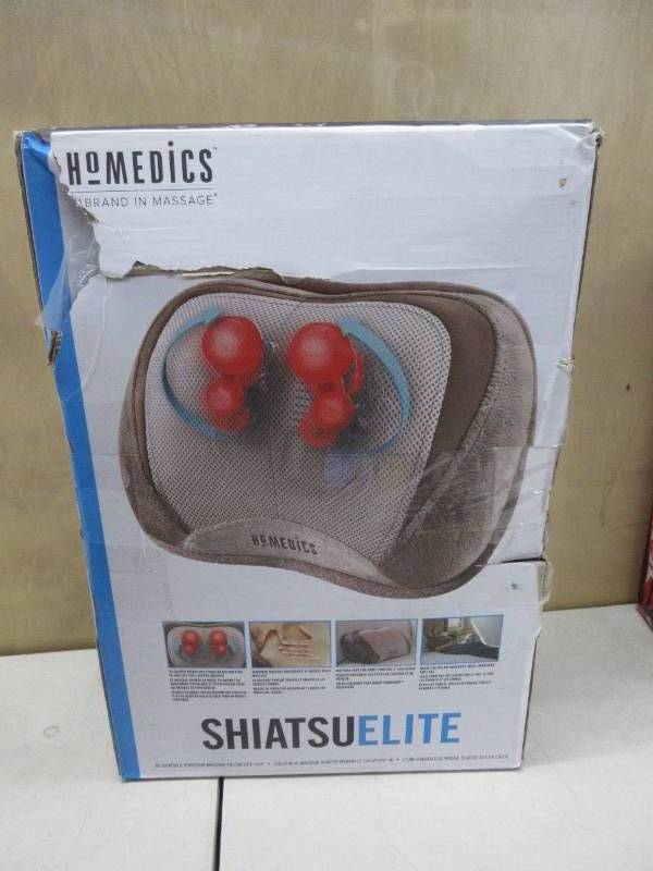 lot 339 image: Homedics Back and Neck Massager, Portable Shiatsu All Body Massage Pillow with Heat, Targets Upper and Lower Back, Neck and Shoulders. Lightweight for Travel NEW, TESTED, WORKS