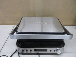 lot 601 image: GreenPan Electric Indoor Stainless Steel 6-in-1 Contact Grill and Griddle, Healthy Ceramic Nonstick, Dishwasher Safe Reversible Plates, PFAS-Free OPEN BOX, TESTED, WORKS GREAT CONDITION