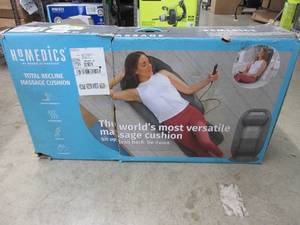 lot 633 image: Homedics Total Recline Massage Cushion, Ultimate Versatility, Sit Up, Lean Back, Lie Down, Soothing Heat, Pain Relief, Deep Kneading Shiatsu Massage, Height Detection, Lumbar Stretch, Seat Vibration USED, TESTED, WORKS