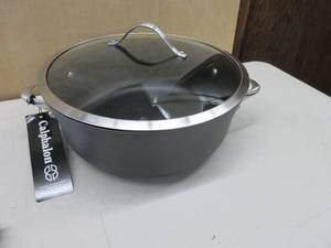 lot 659 image: Calphalon Contemporary Hard-Anodized Aluminum Nonstick Cookware, Dutch Oven, 8 12-quart, Black NEW BUT SLIGHTLY DAMAGED   LID CLOSES BUT NOT 100%, HAS A COUPLE SCUFFS AND SCRATCHES   STILL GOOD FOR USE