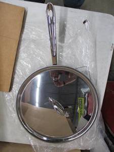 lot 672 image: All-Clad D3 3-Ply Stainless Steel Fry Pan 12 Inch Induction Oven Broiler Safe 500F, Lid Safe 350F Pots and Pans, Cookware Silver - NEW