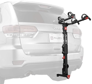 lot 710 image: Allen Sports Premier Locking Quick Release 2-Bike Carrier for 2 in. & 1 4 in. Hitch, Model QR525 , Black - Damaged Packaging, Some Slight Scratches. All Parts appear to be present.