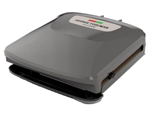 lot 712 image: George Foreman Rapid Series 4-Serving Indoor Grill and Panini Press - Silver - Open box, Electronics Work, Like New
