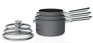 lot 723 image: Ninja C56000 Foodi NeverStick Premium 6-Piece Saucepan Set with Glass Lids, Anti-Scratch Nest System, Hard-Anodized, Nonstick, Durable & Oven Safe to 500°F, Slate Grey - Slight Scratches