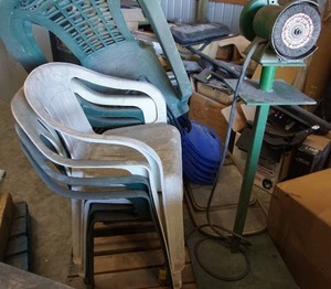 Pallet of Stacking Chairs, Grinder on Steel Stand Base...