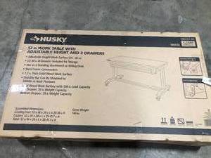 Husky 52 in. 2-Drawer Adjustable Height Table, White   Customer Returns See Pictures