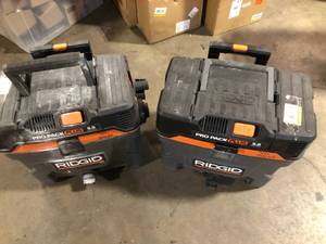 Lot of 2 RIDGID 10 Gallon 5.0 Peak HP ProPack Plus WetDry Shop Vacuum with Filter, Expandable Locking Hose and Accessories Customer Returns See Pictures