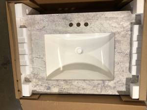 Home Decorators Collection 31 in. W x 22 in. D Cultured Marble White Rectangular Single Sink Vanity Top in Winter Mist Customer Returns See Pictures