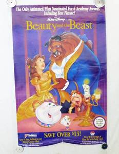 1991 Beauty and the Beast with Nabisco and Pizza Hut Advertisements Single Sided Original Advance Videocassette Poster